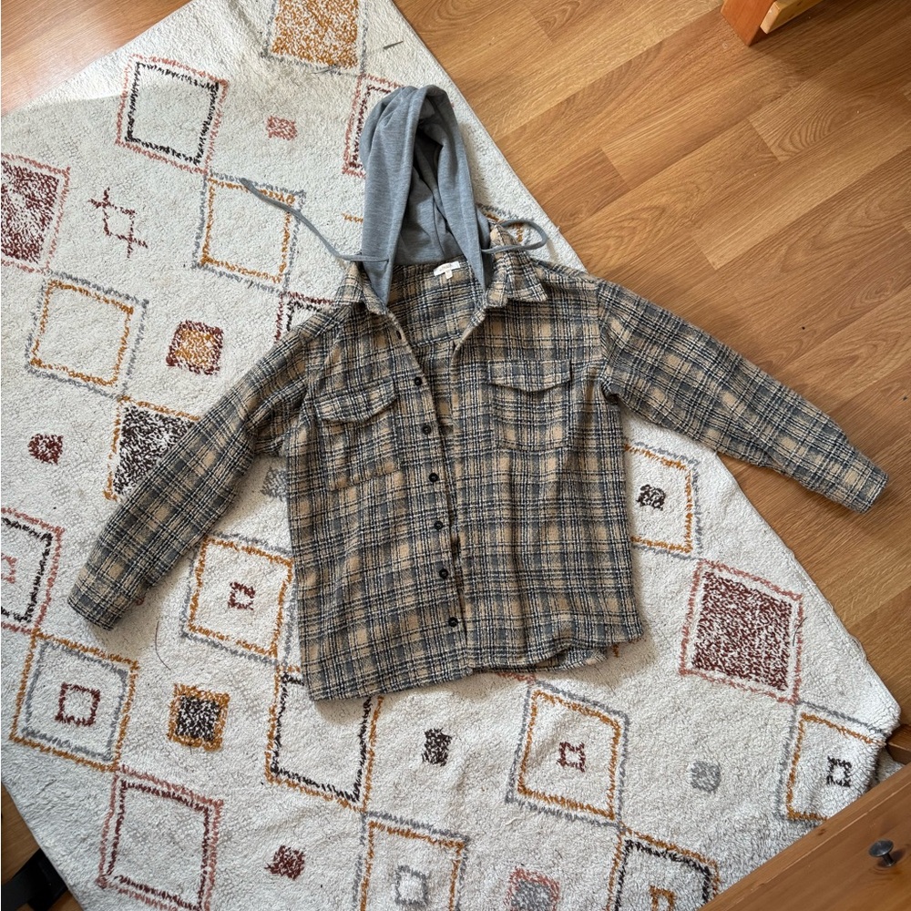 Plaid Button-Up Shirt with Hood
